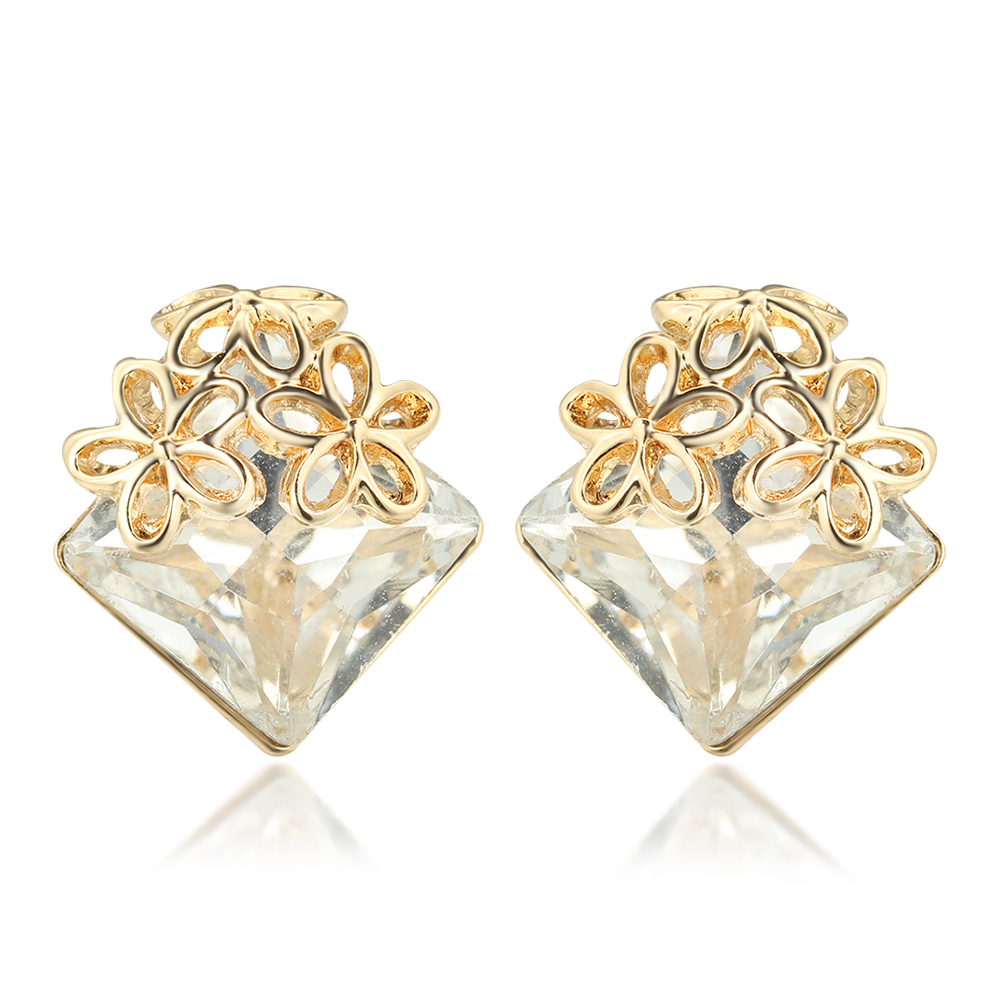 20 x Earrings Gold Tone Plated Flower with Square Crystal Clip On | UK SELLER | GCJ129