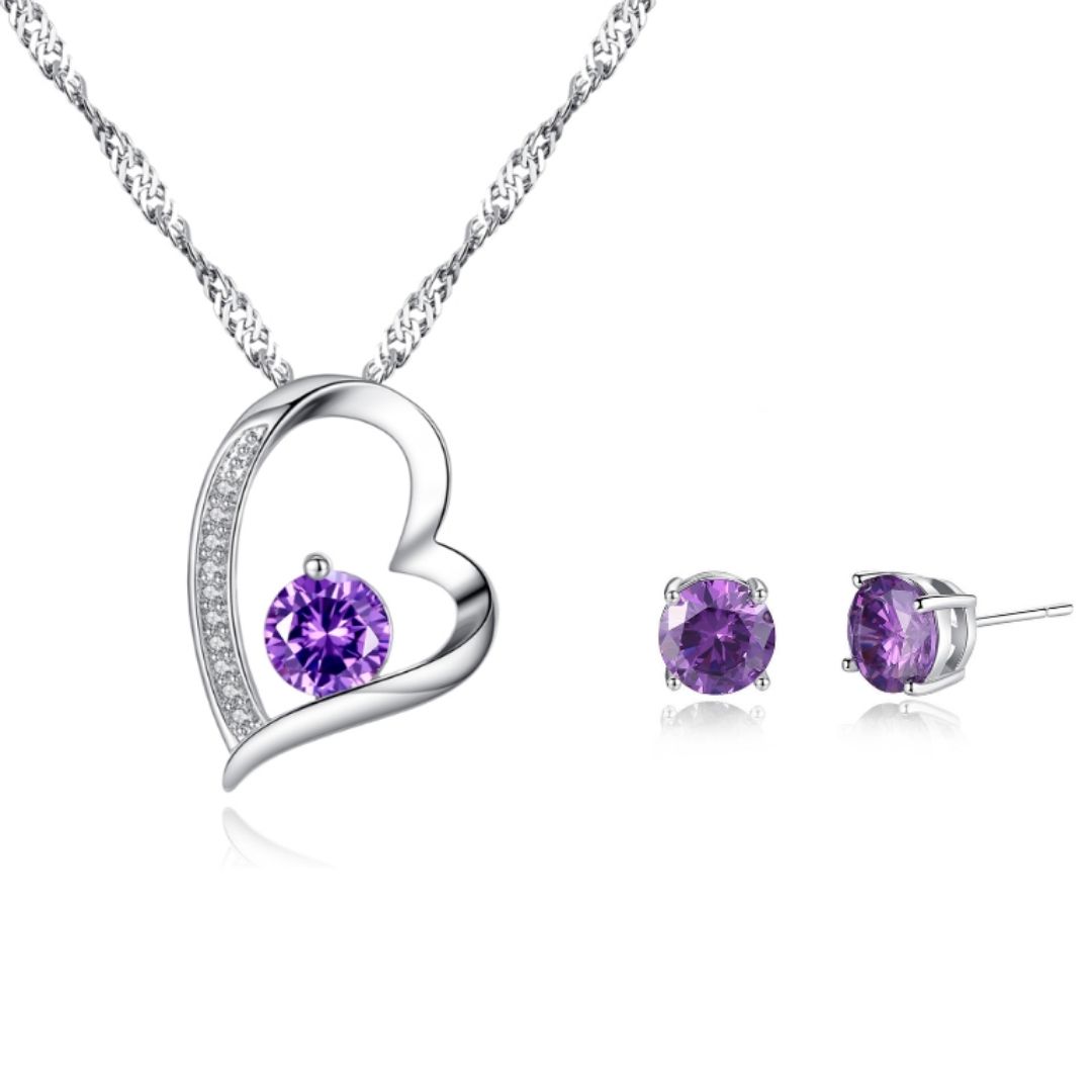 20 x Purple Heart Necklace & Earrings Set (10 Pairs of Earrings, 10 Necklaces) | UK SELLER | GCJ155SET