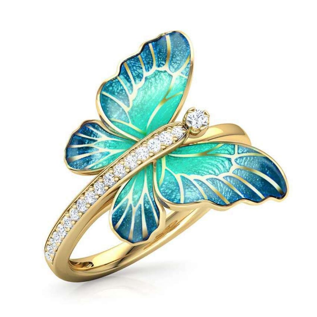 20 x Gold Tone Blue Butterfly Ring, 5 Sizes, 4 Rings Per Size | UK SELLER | GCJ164