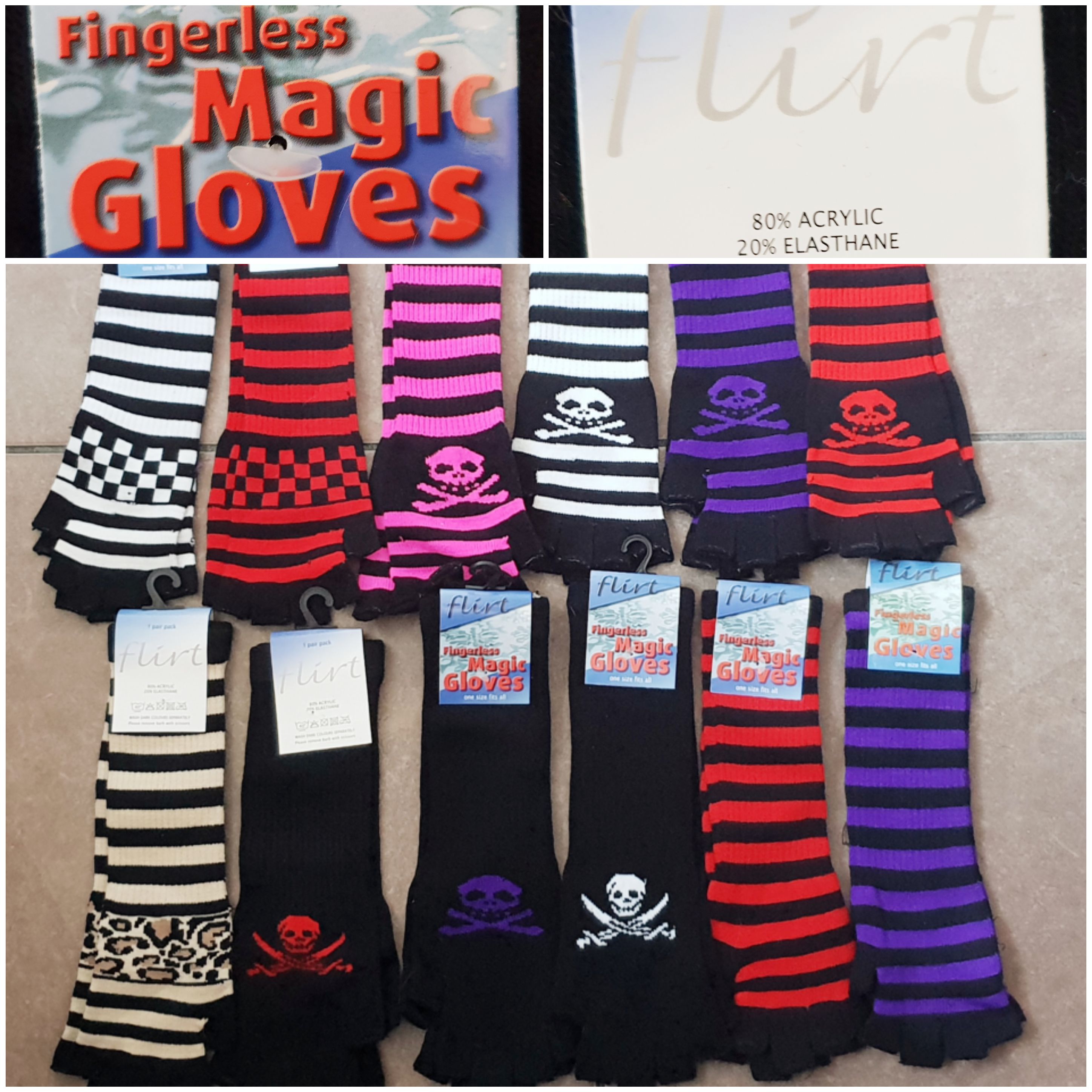 Flirt London 40 pairs Long Fingerless Magic Gloves various designs