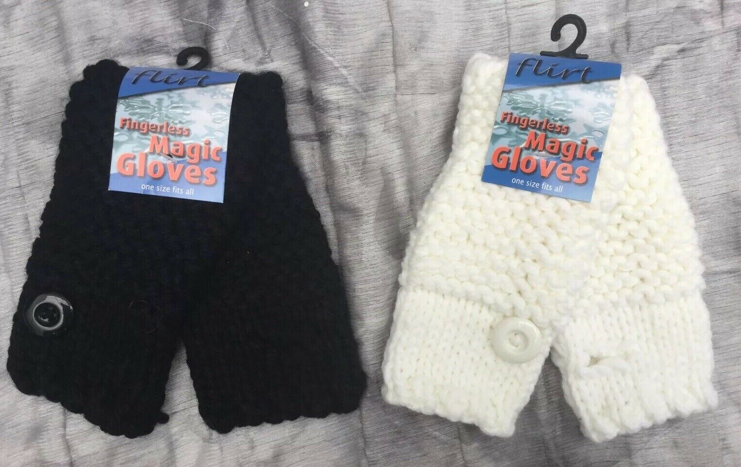 Flirt London Thick chunky knit fingerless gloves Black Cream White Lot of 24 Pairs