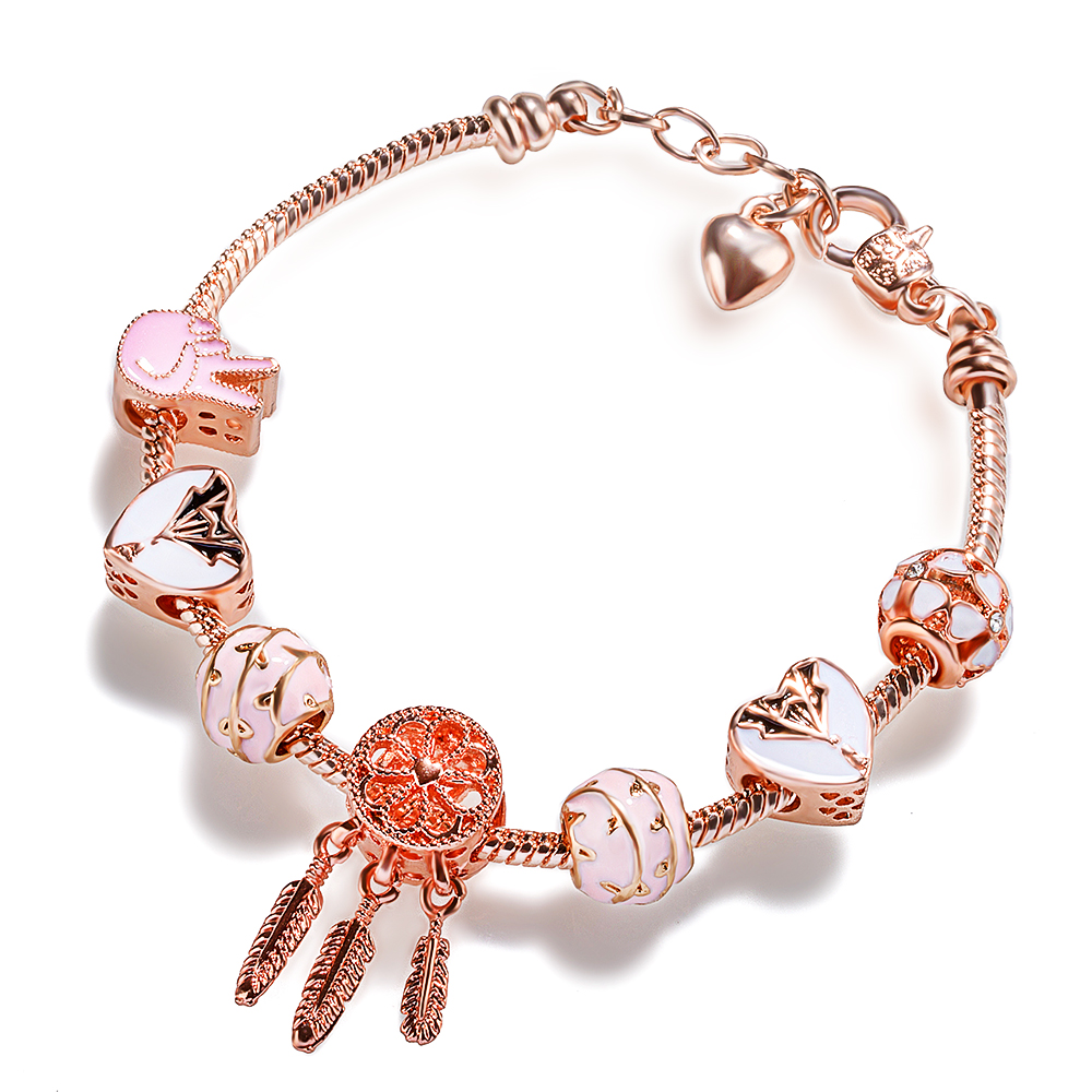 10pc ROSE GOLD MULTI PENDANT BRACELET | GCC012 UK SELLER