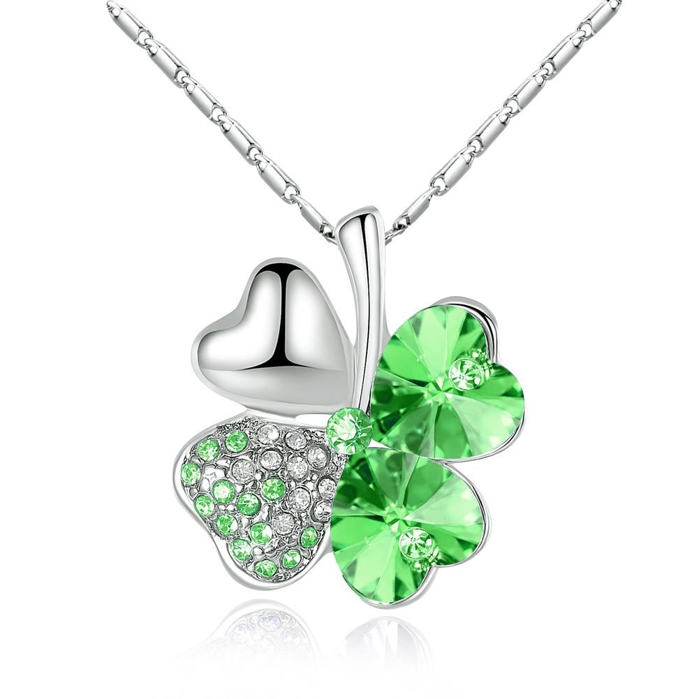 10pc FOUR-LEAF CLOVER NECKLACE GREEN CRYSTALS | GCC053 UK SELLER 