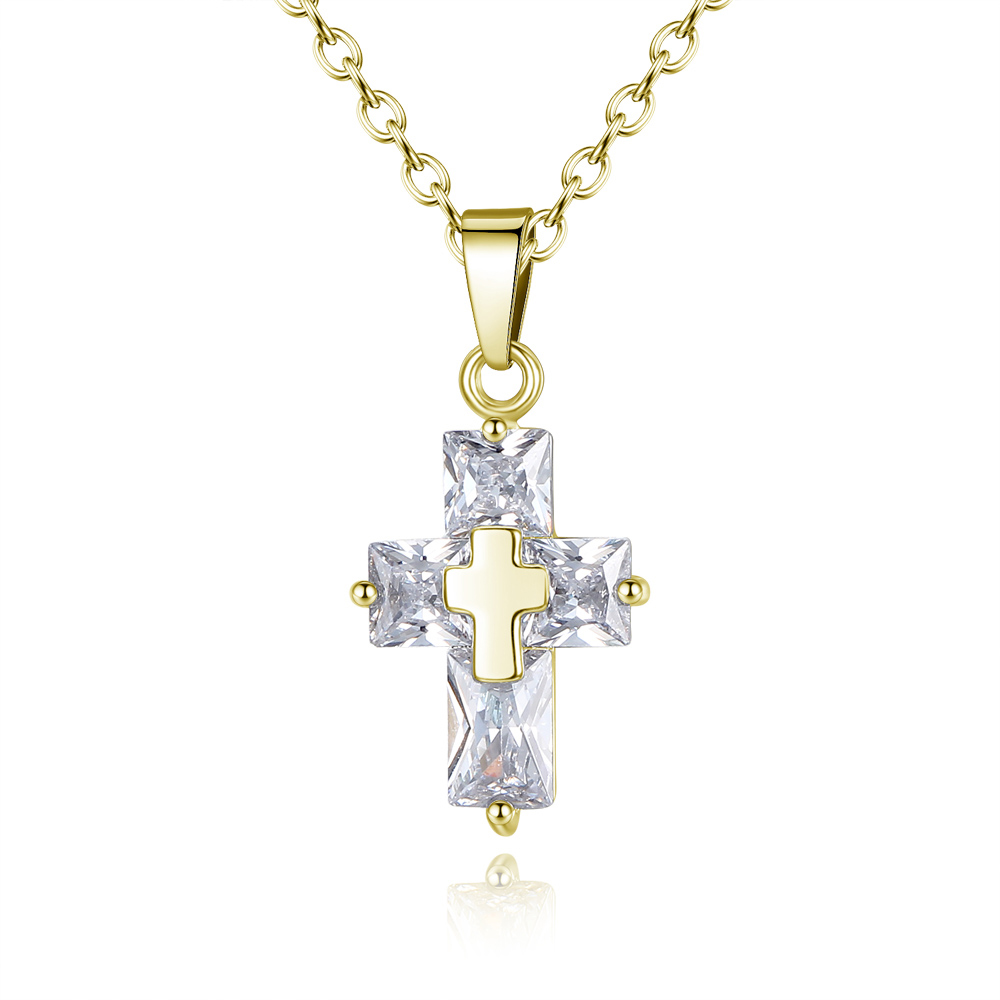 10pc GOLD TONE CROSS NECKLACE CLEAR CRYSTALS | GCC061 UK SELLER 