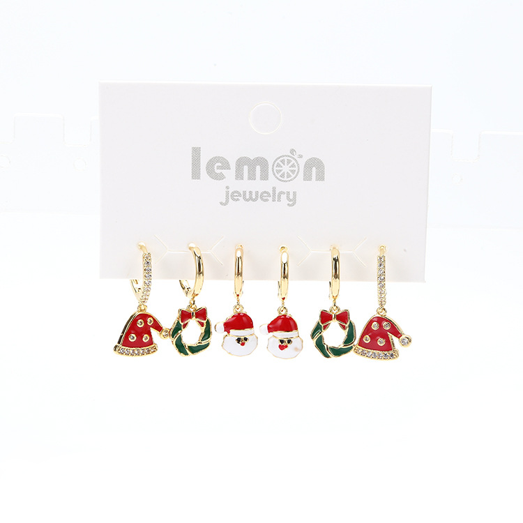 12 Pairs 18k Gold Plating Cute Christmas Drop Earrings Selection Mixed Randomly GCJ186
