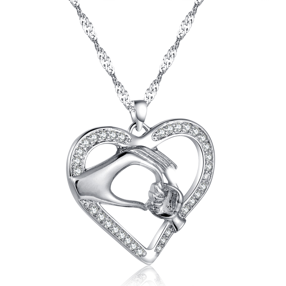 10pc HEART SHAPED HAND IN HAND NECKLACE | GCC064-Silver