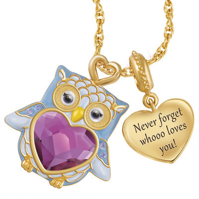 10pc LOVE OWL WOMENS NECKLACE PURPLE CRYSTAL PENDANT | GCC087 UK SELLER