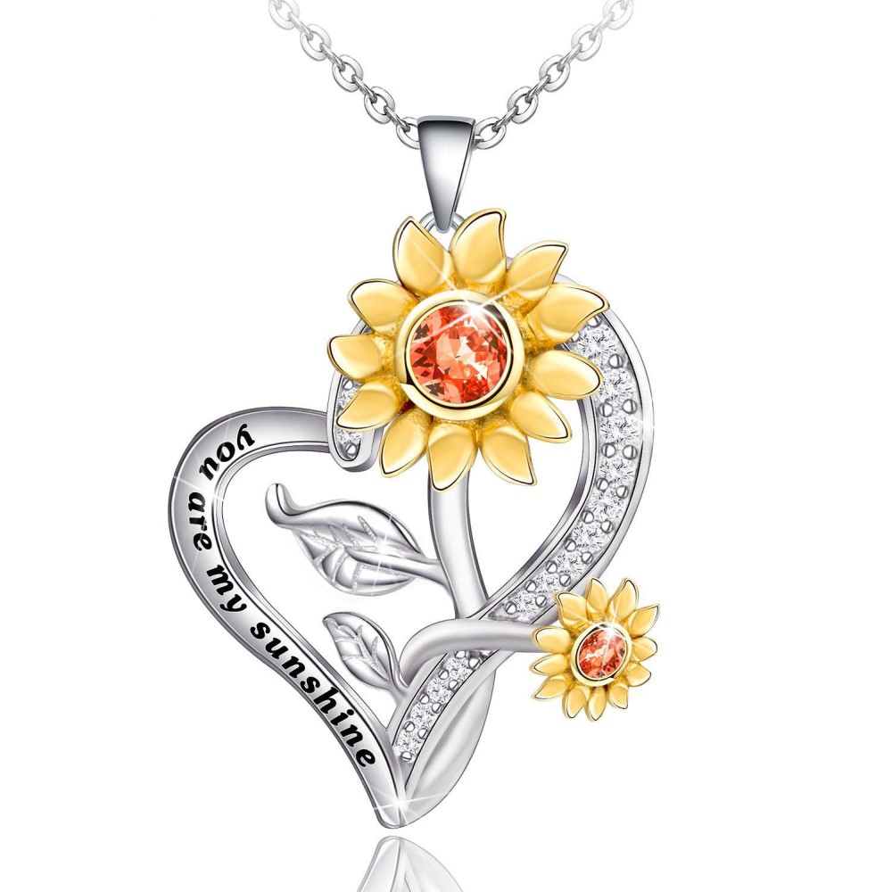 10pc HEART SHAPED SUNFLOWER PENDANT WOMENS NECKLACE | GCC088 UK SELLER