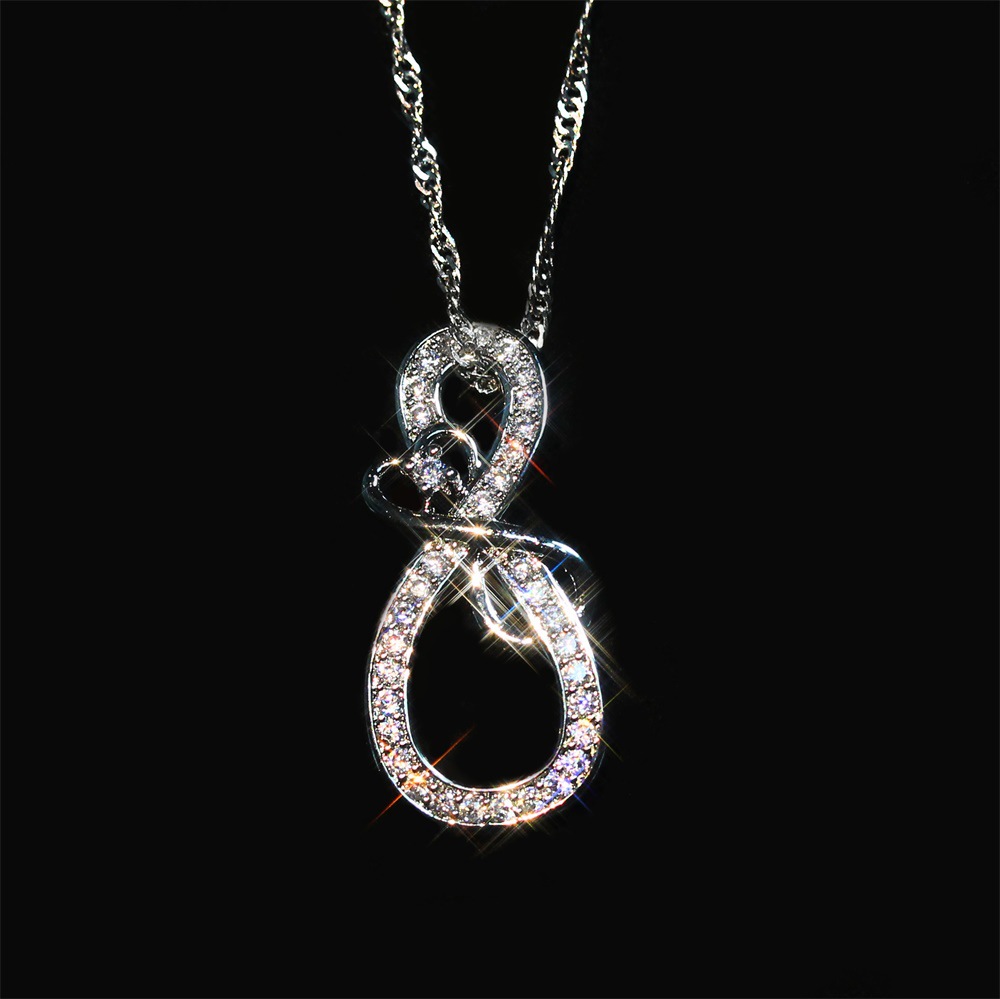 10pc LUXURY FIGURE 8 PENDANT WOMENS NECKLACE CLEAR CRYSTALS | GCC094 UK SELLER 