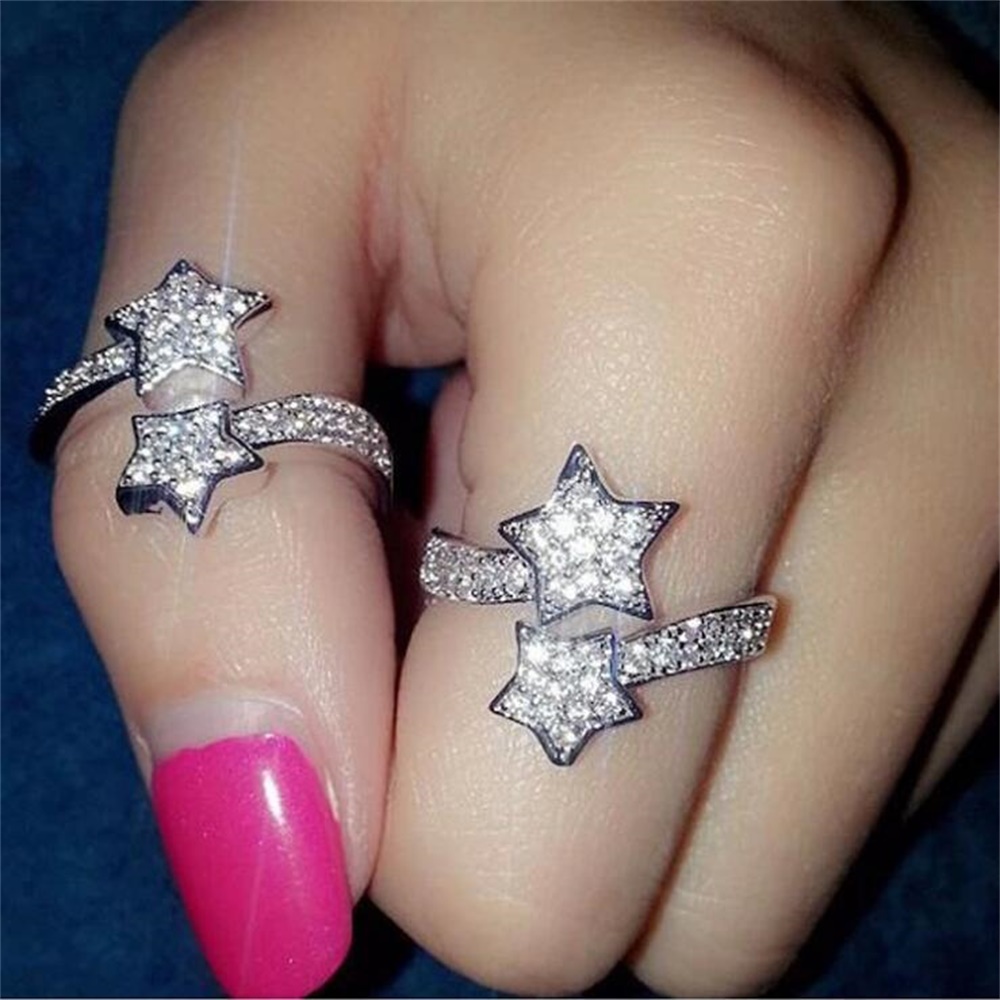 10pc ELEGANT OPEN RING STAR DESIGN CLEAR CRYSTALS | GCC142 UK SELLER