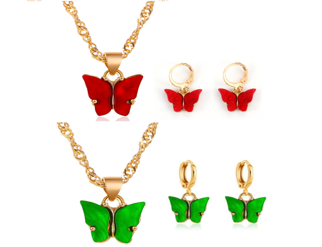 40pc LUXURY Butterfly Necklace & Earrings Set, 2 Colours 10sets each | GCJ171 UK SELLER