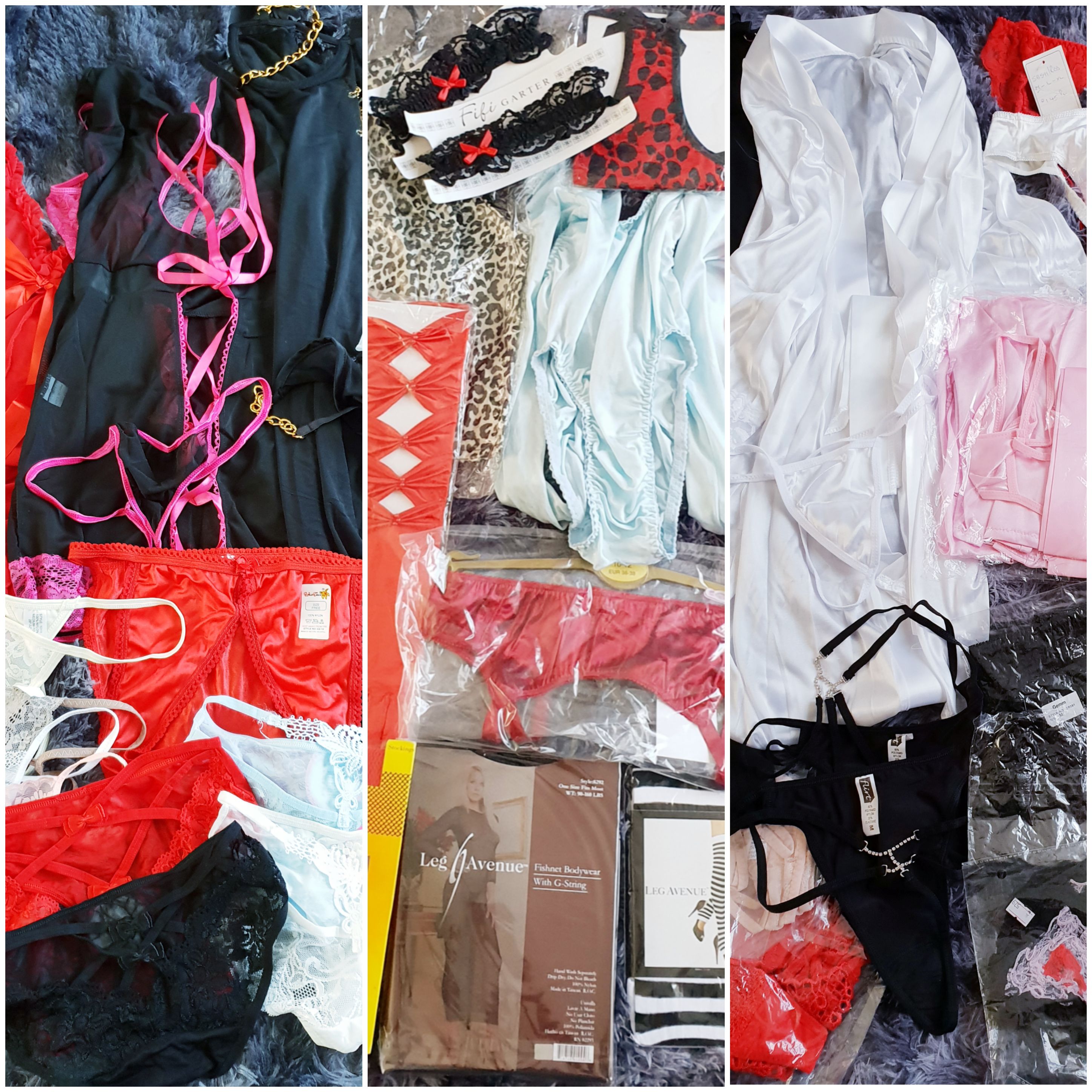 Exotic lingerie (1) Lot of 40 Outfits / Sets, briefs / thongs, hosiery & accessories
