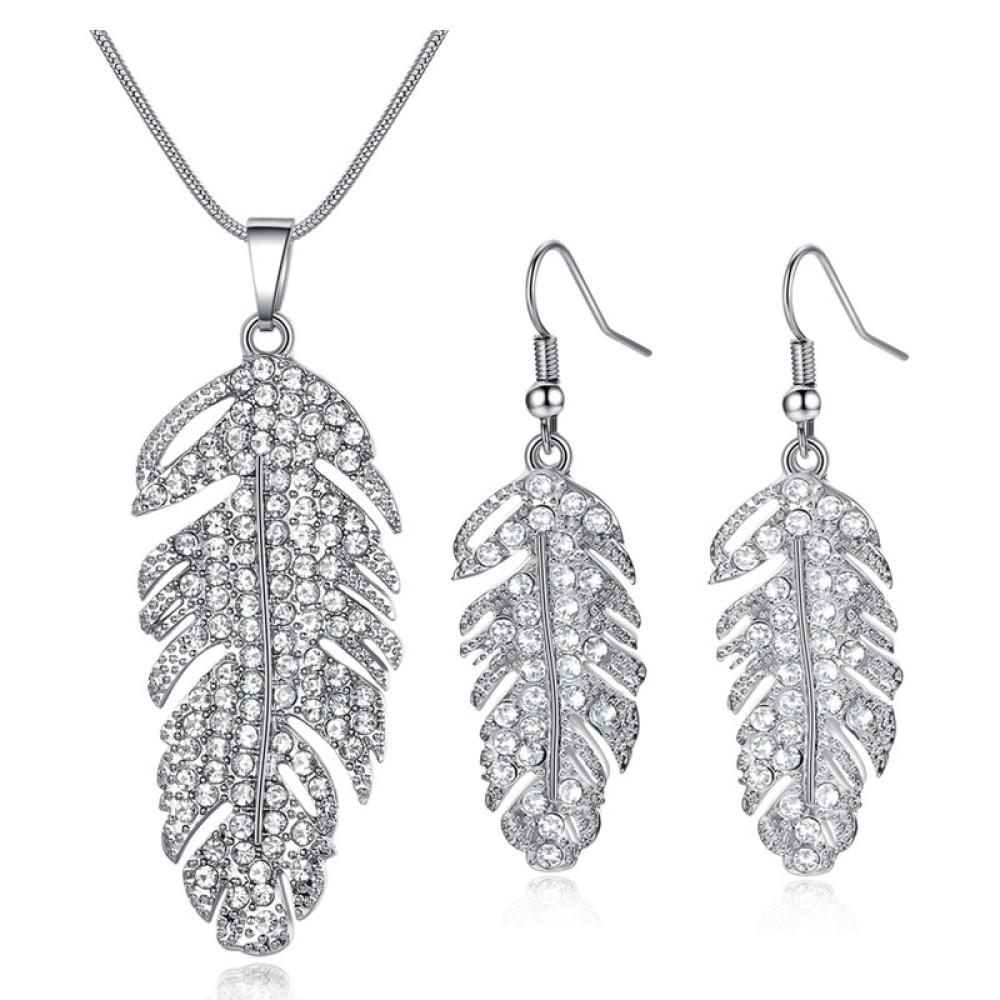 20pc FEATHER NECKLACE AND EARRINGS SET LUXURY 10Necklace 10Earrings | GCJ182-SILVER UK SELLER