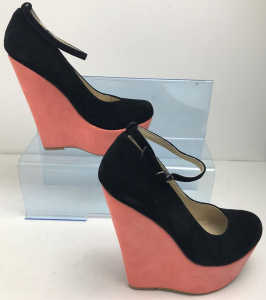 One Off Joblot of 13 KOI Couture Black & Coral Suede Wedge Heel Sizes 4-8 HR5