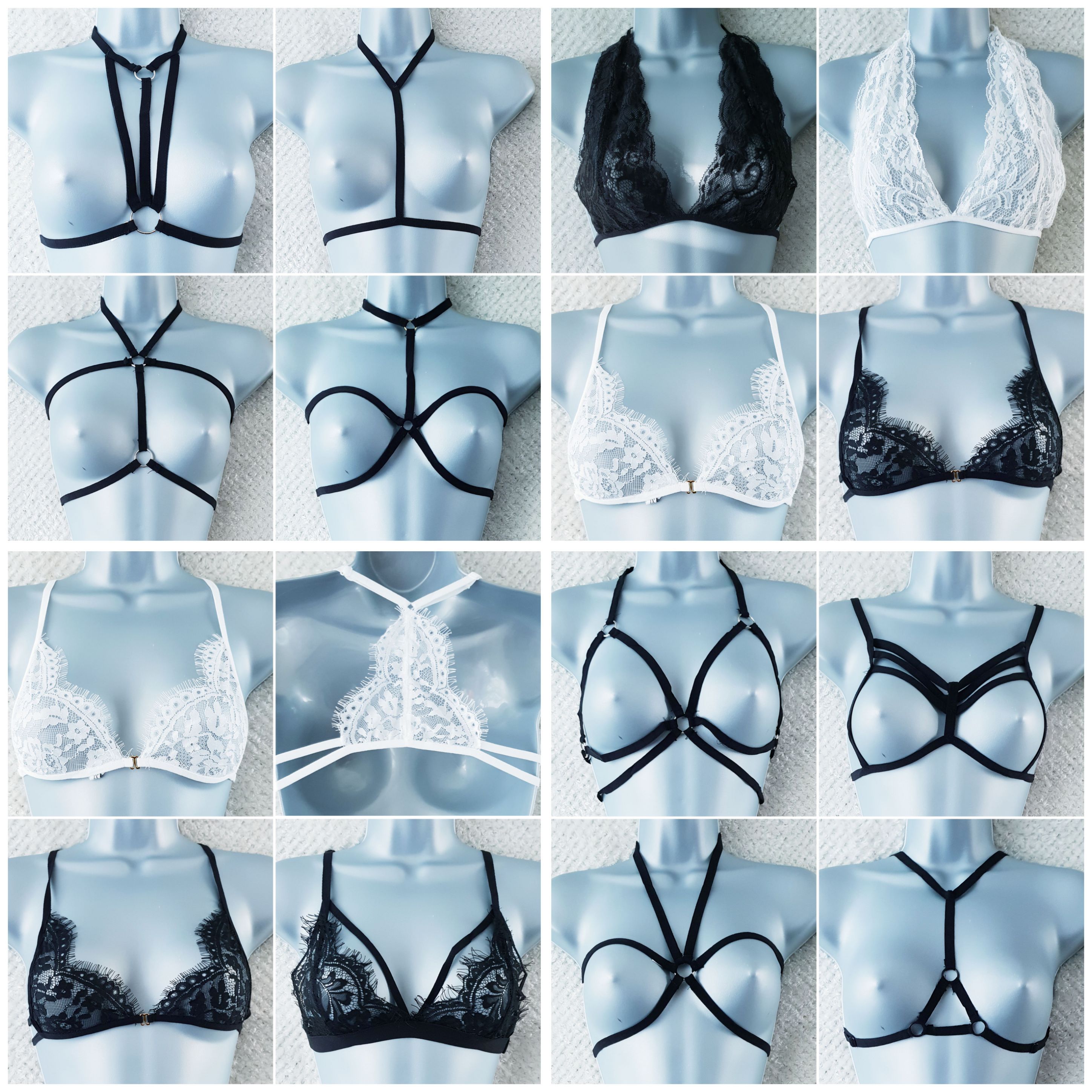 Cage & Lace Style Bras Lot 106 pcs in 12 designs S M L XL tagged