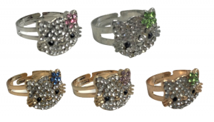 One Off Joblot Of 165 Mixed Silver & Gold Kitten Rings With Coloured Flowers