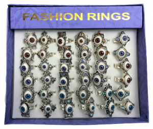 One Off Joblot of 31 Trays Of Stylish Silver Fashion Rings Eyeball Design 36Pcs