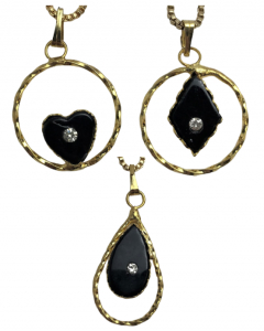Wholesale Joblot of 36 Gold Coloured Black Pendant Necklaces