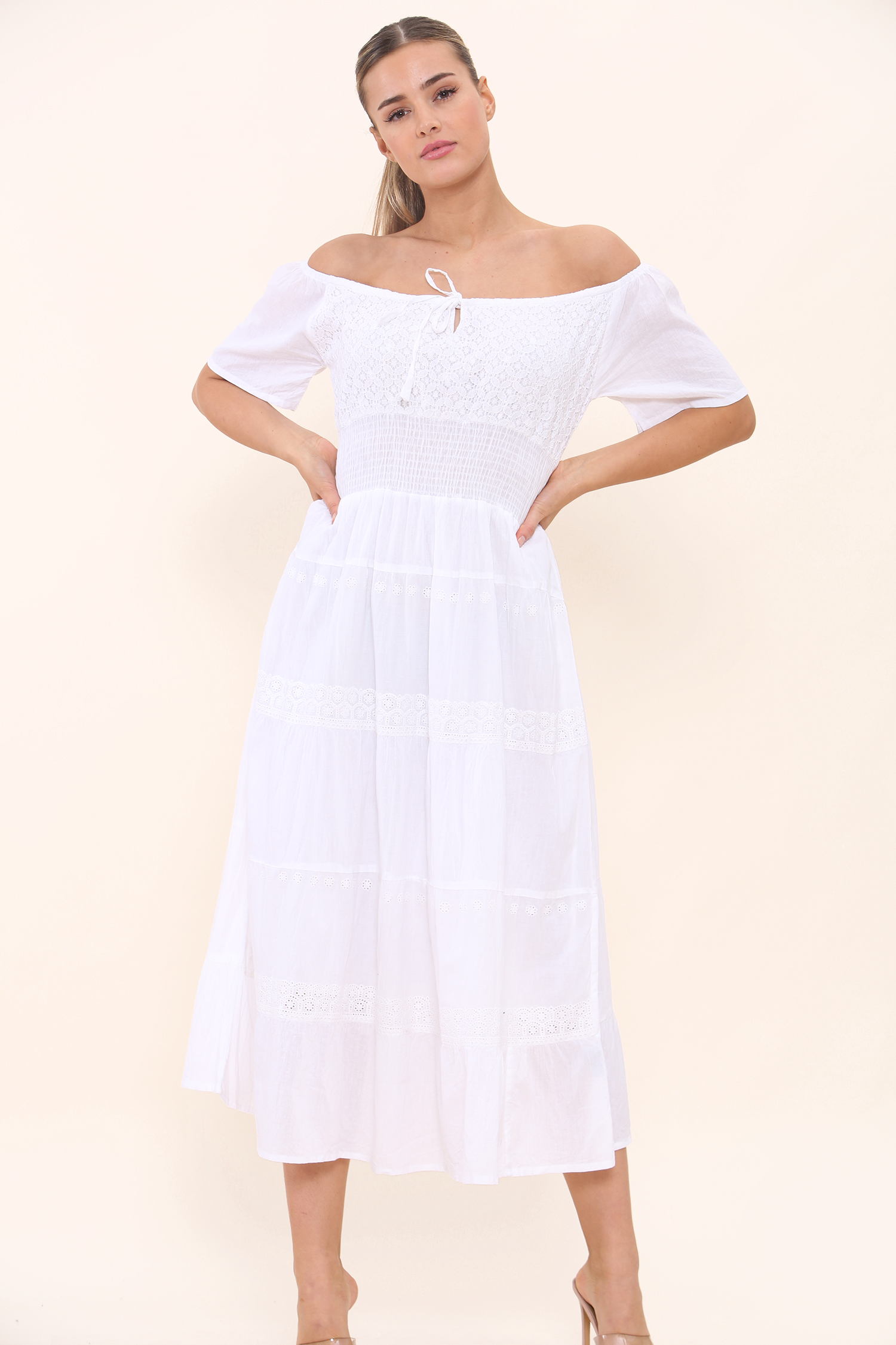 Cotton Long Dress off shoulder #4054