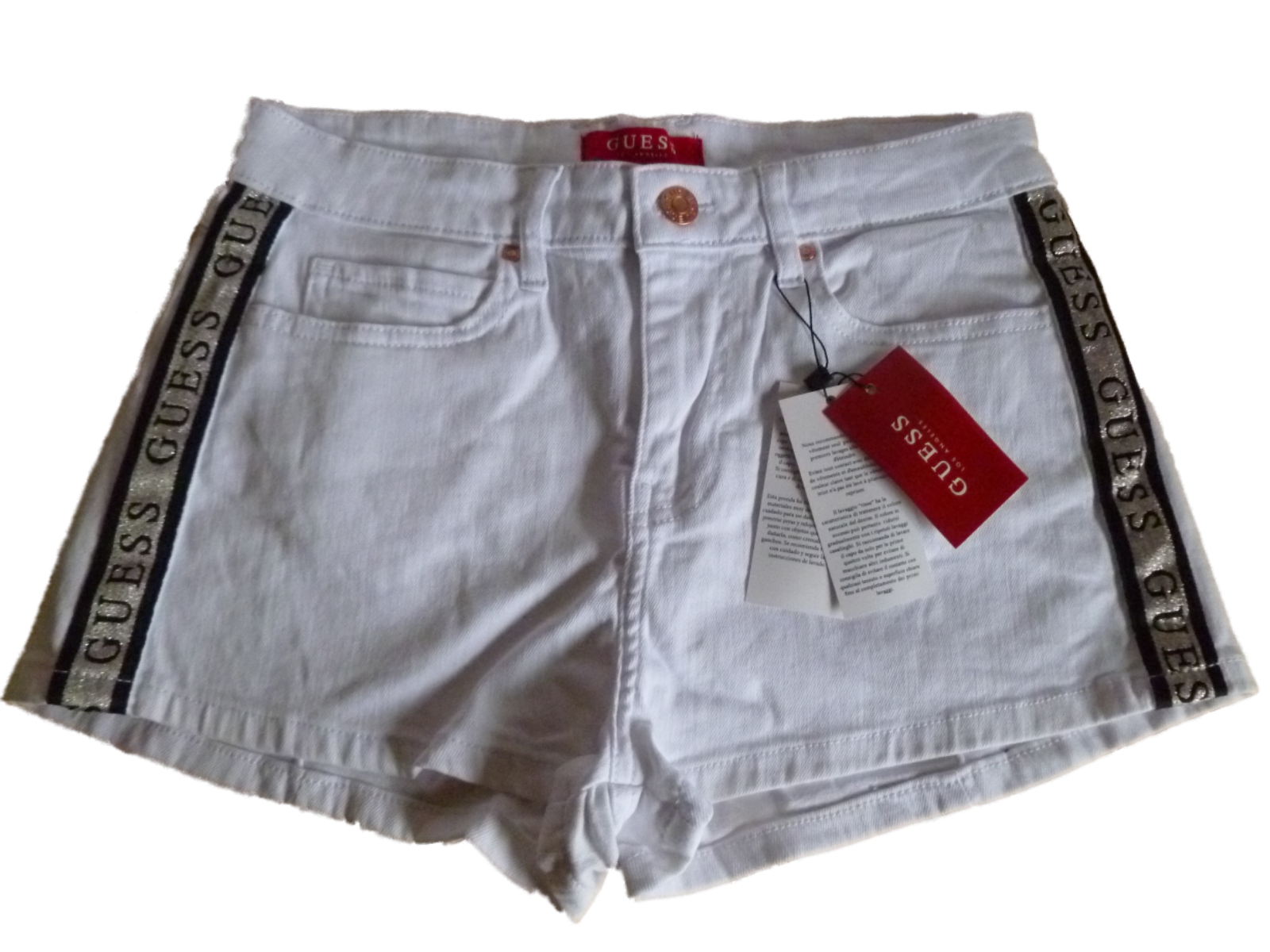 10 Guess 1981 Side Seam Logo Taping Ladies Shorts White Bnwt New 