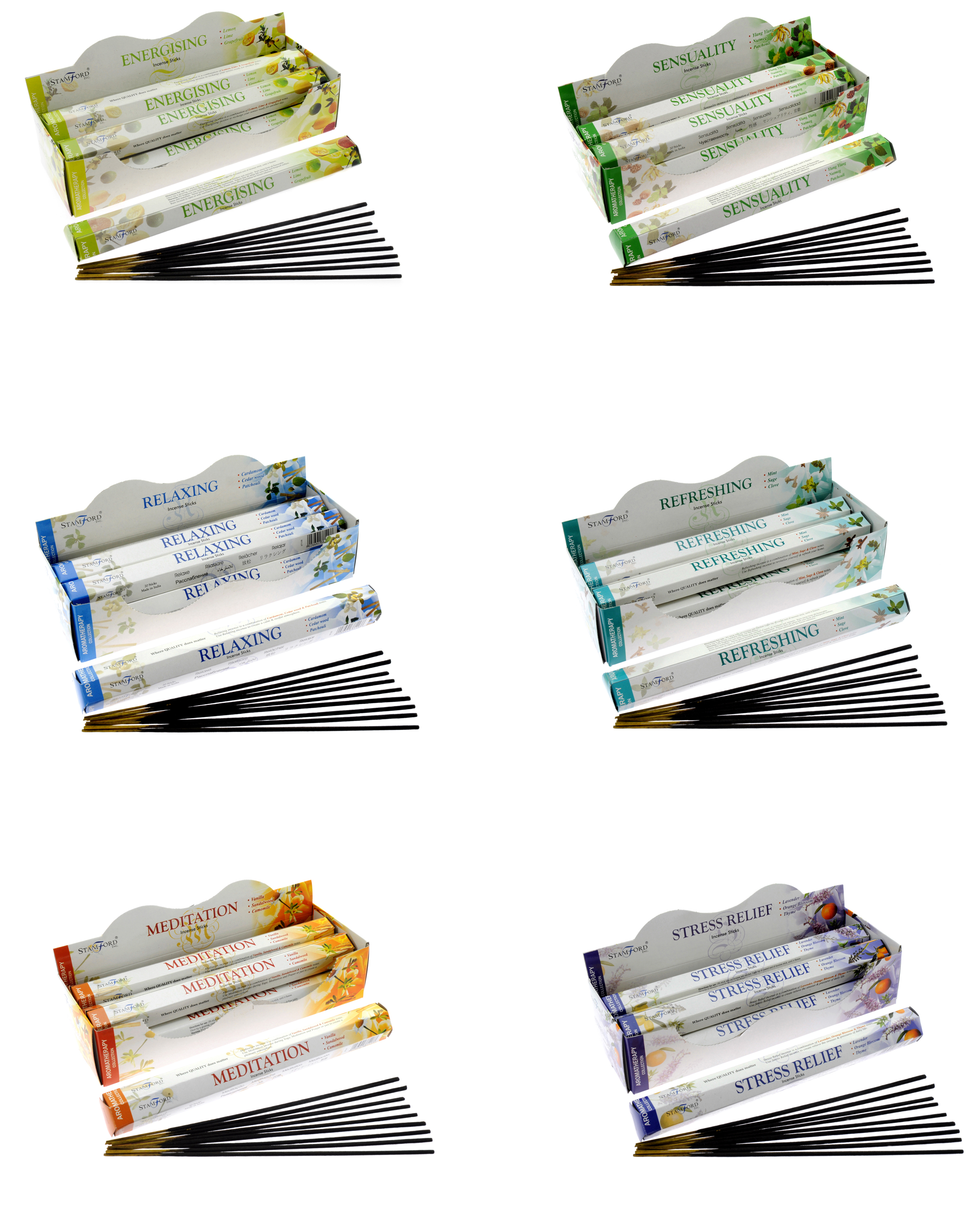 48 Box Stamford Incense Hex Packs (6 Per Box) - Aromatherapy Range - Mix & Match