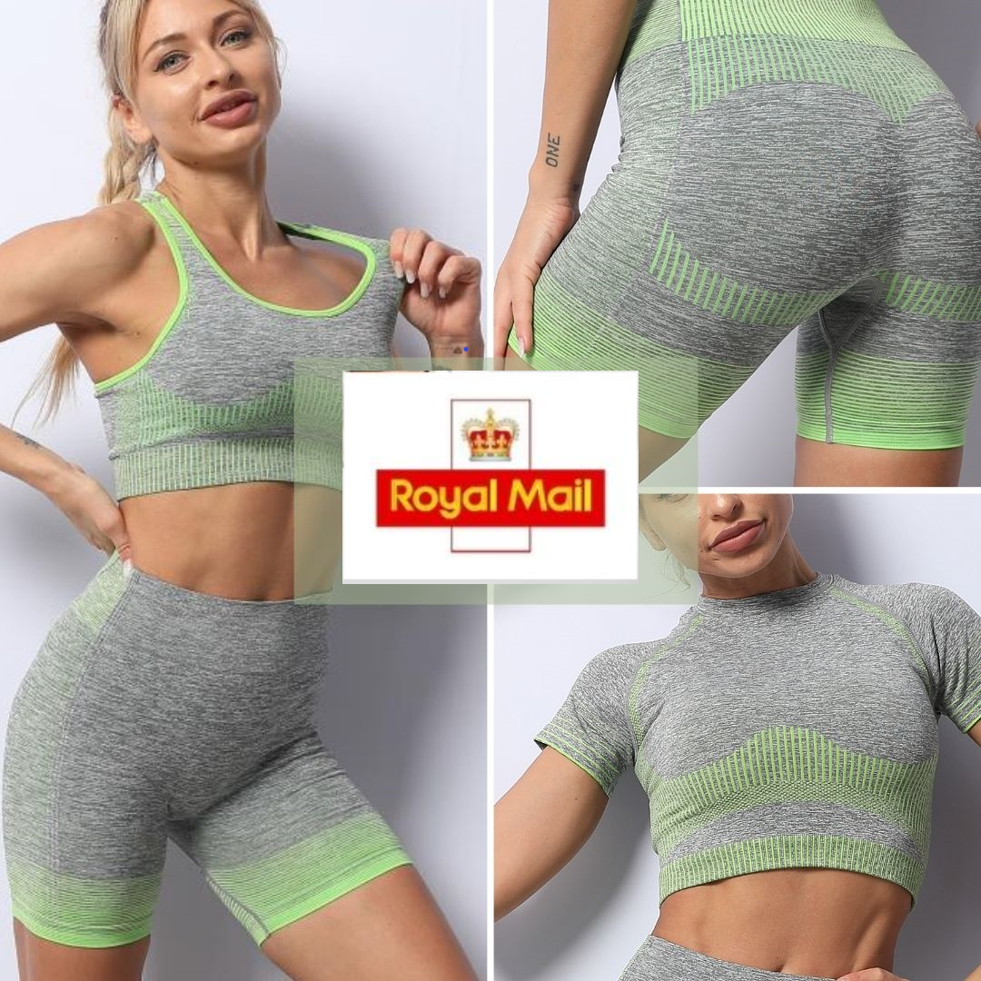 12pc Premium Quality Women Sport Breathable Bra Shorts Sport Running Cyclist Gym Fitness 3 Sizes|GCL090-Lime&Grey