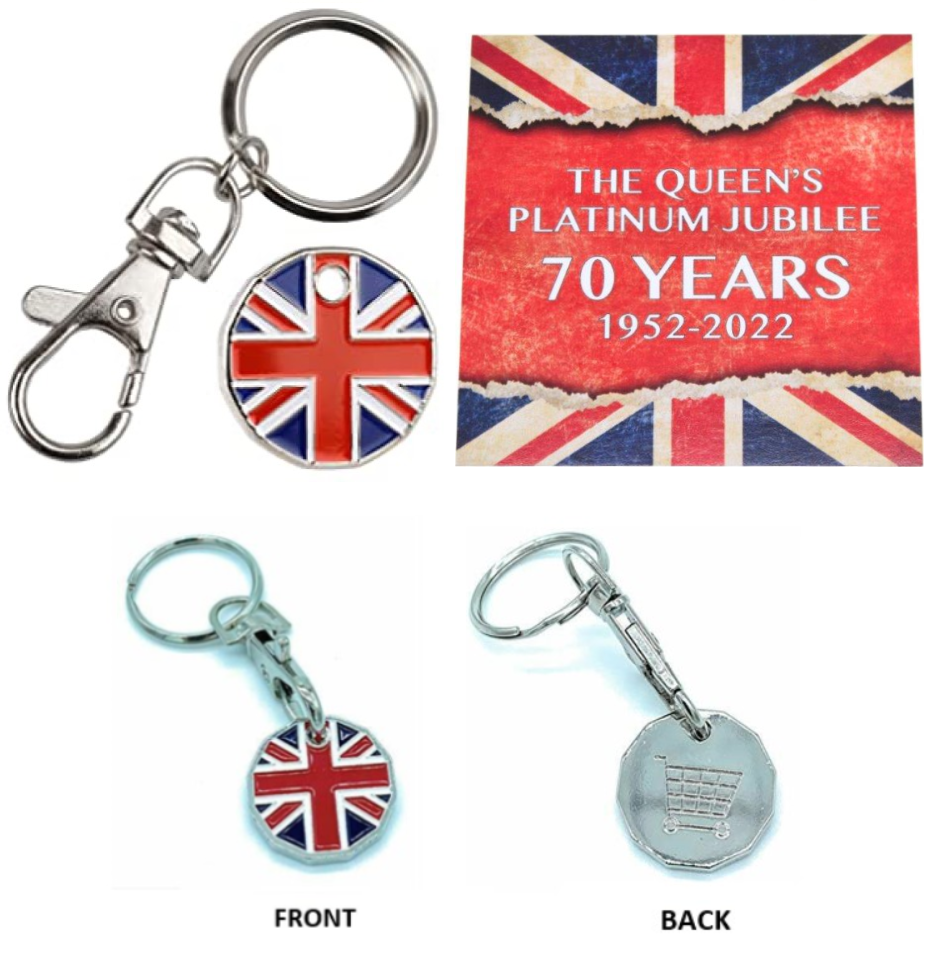 20pc Union Jack Queen's Platinum Jubilee Trolley Coin Token Keyring Decoration Party|GCJ258