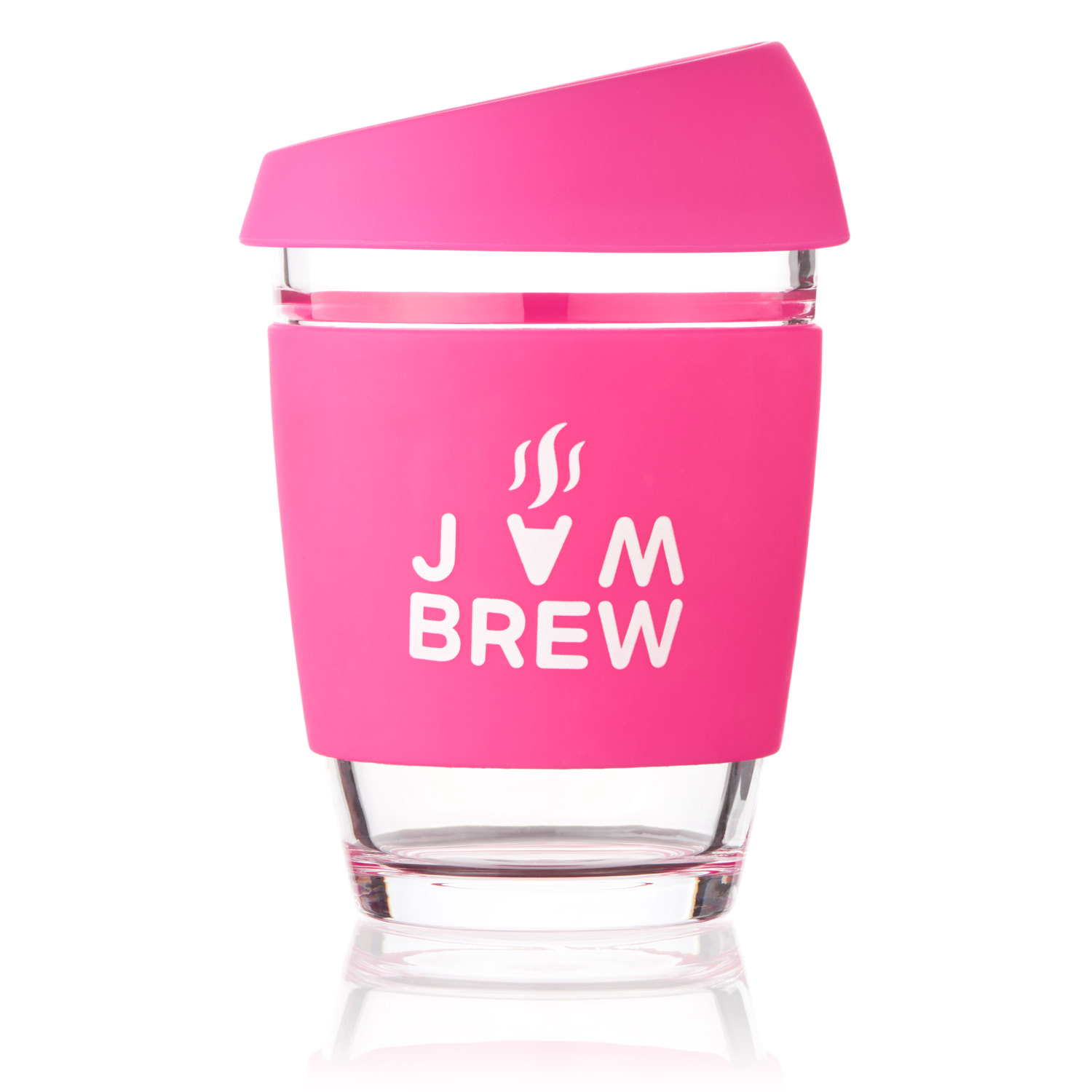 Reusable Glass Coffee Cups 340ml (Hot Pink - Top Trend This Season!) 