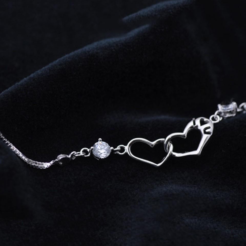 10pc Stunning Silver Linked Heart Crystal Bracelet GCJ244 -Silver