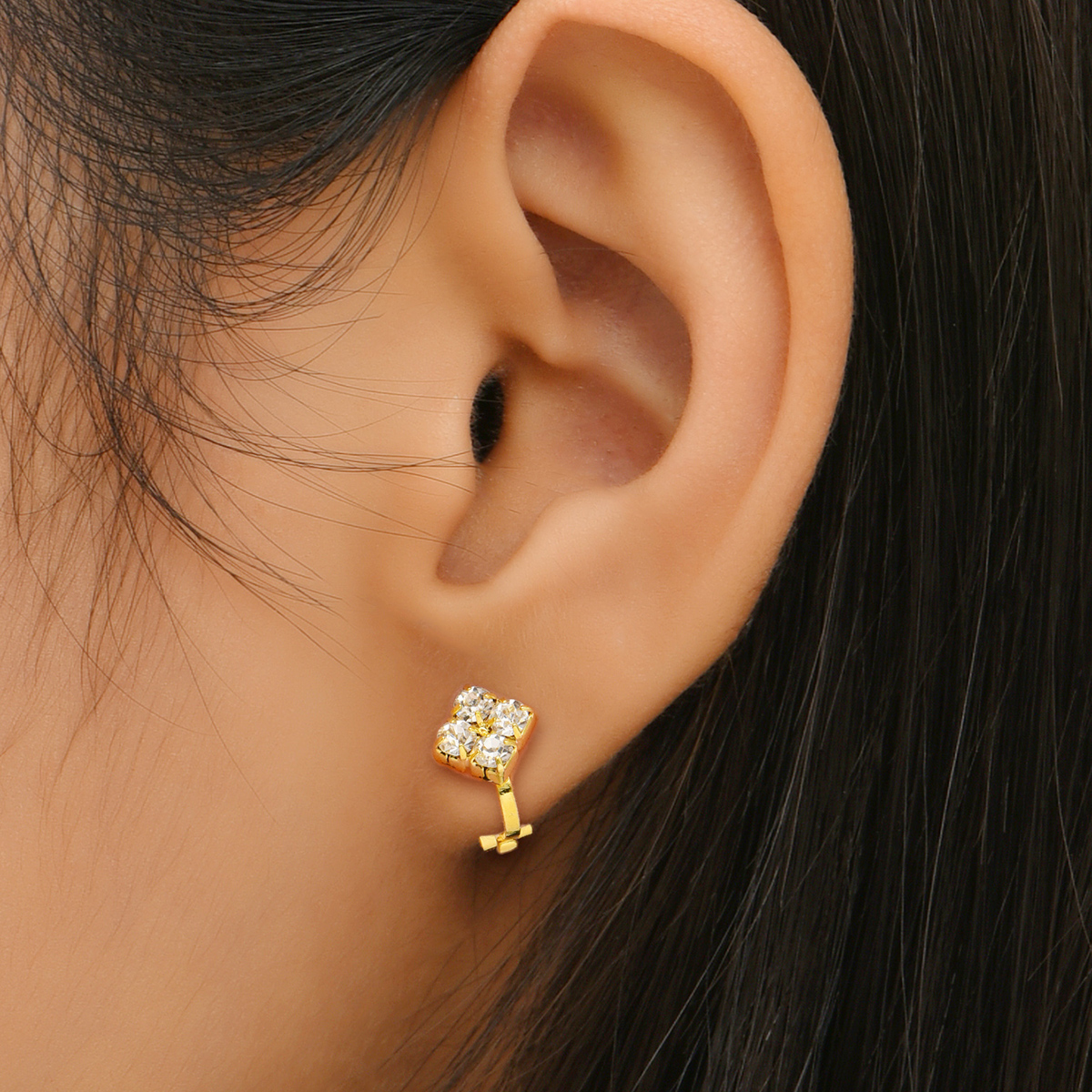 20pc Crystal Golden Tone Square Clip On Non Pierced Earrings for Women I GCJ500 - Gold