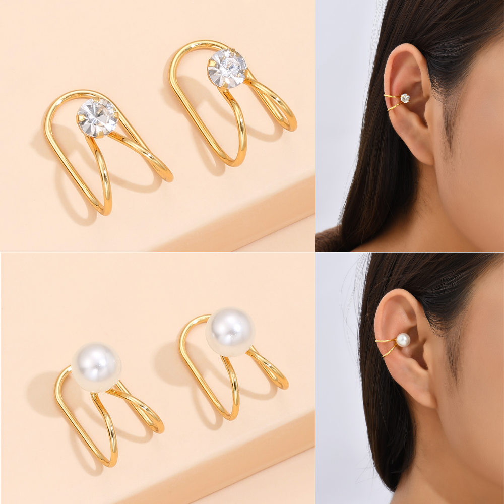20pc Stainless Steel Ear Cuff Earrings in Two Styles I GCJ502- Pearl/Crystal