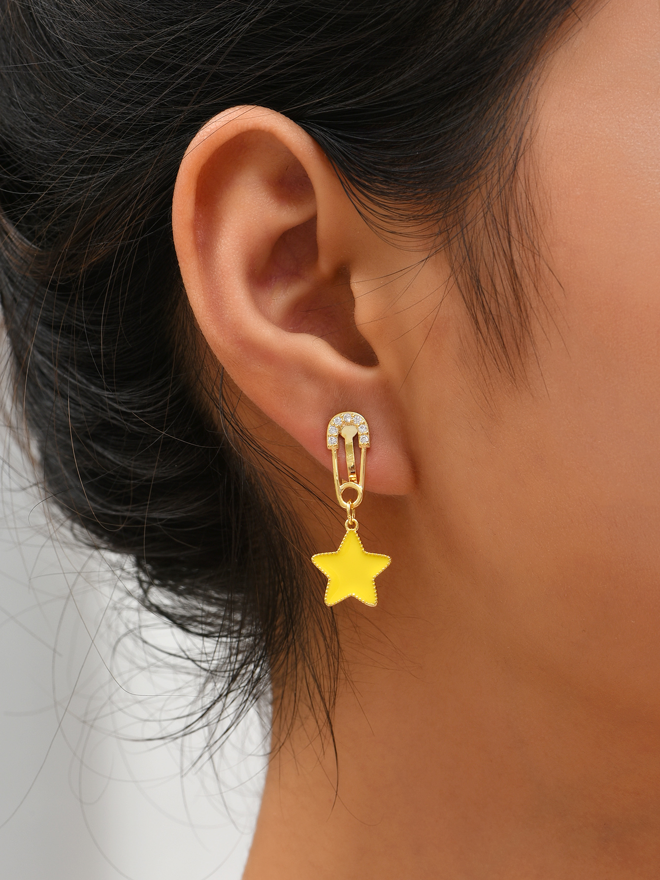 10pc Star Dangle Mismatched Earrings in Golden Tone with Zirconia I GCJ503_Yellow