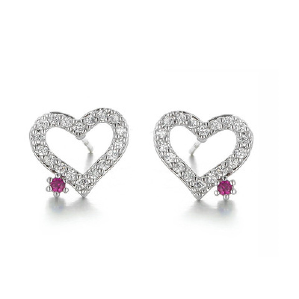 10pc_Crystal Love Heart Studs Earrings with Small Red Crystal_UK Seller_GCJ534