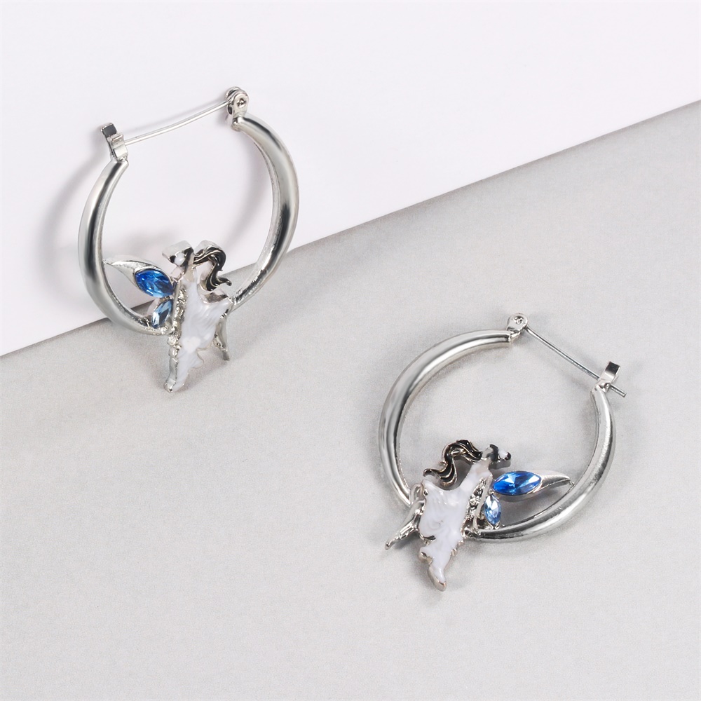 10pc_Silver Tone Dancing Lady Fairy Hoop Earring with blue Crystals_UK Seller_GCJ542