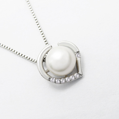 10pc_Pearl Heart Crystal Silver Tone Pendant Necklace_UK Seller_GCJ543