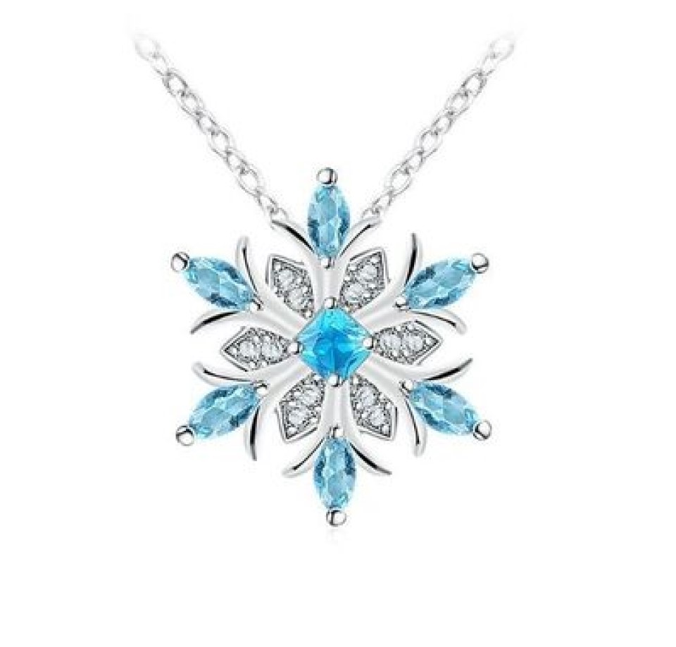 10pc_Light Blue Crystal Snowflake Silver Tone Pendant Necklace_UK Seller_GCJ545