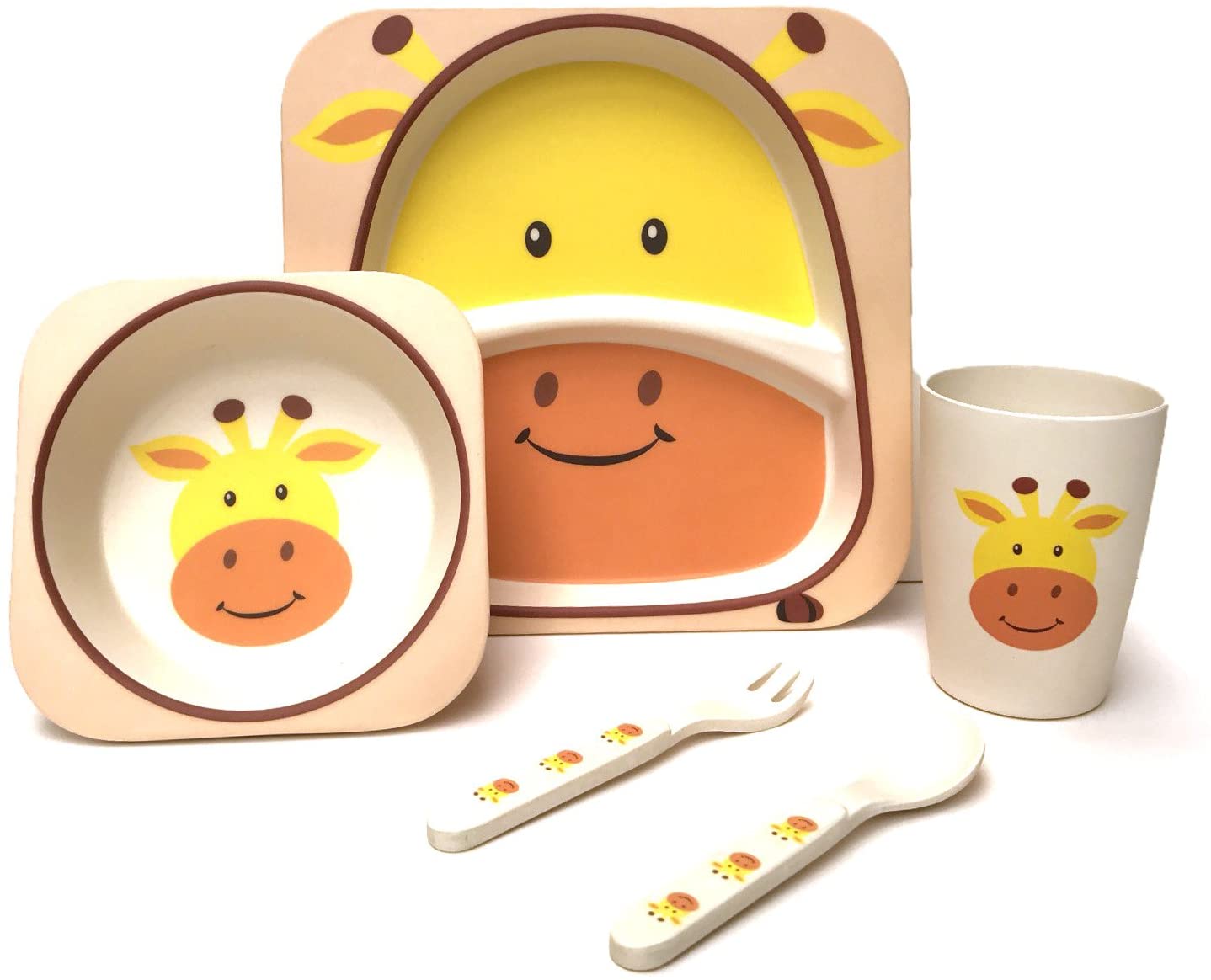 Case of 12 - Children's 5 Piece Bamboo Dinner Set, Eco-Friendly, Dishwasher Safe (Giraffe)