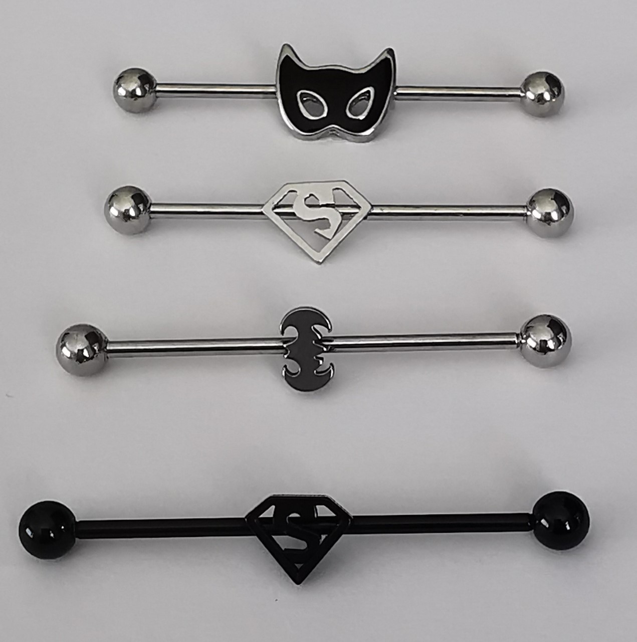 Wholesale Joblot Of 20 Superhero  39 & 40mm Long Industrial Barbell Bars Ear Piercings Black & Silver