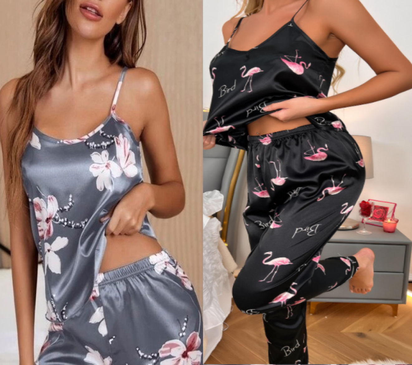 10pc_High Quality Ladies Two Piece Luxury Satin Pyjamas Two Paterns 4 Sizes_UK Seller_GCLSW010 