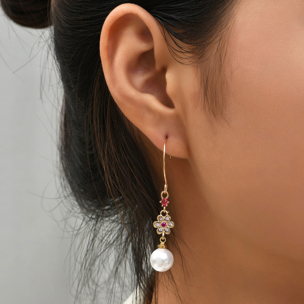 10pairs_Gold Tone Red Crystal Pearl Drop Dangle Earrings_UK Seller_GCC030