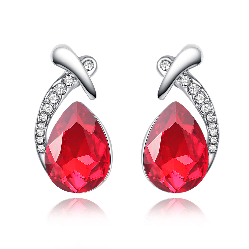 20pairs_Fiery Red Water-drop Cut Crystal Stud Earrings_UK Seller_GCC049