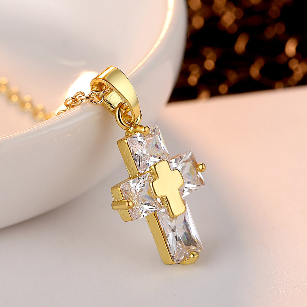 10pc_Golden Christian Cross Crystal Necklace_UK Seller_GCC061