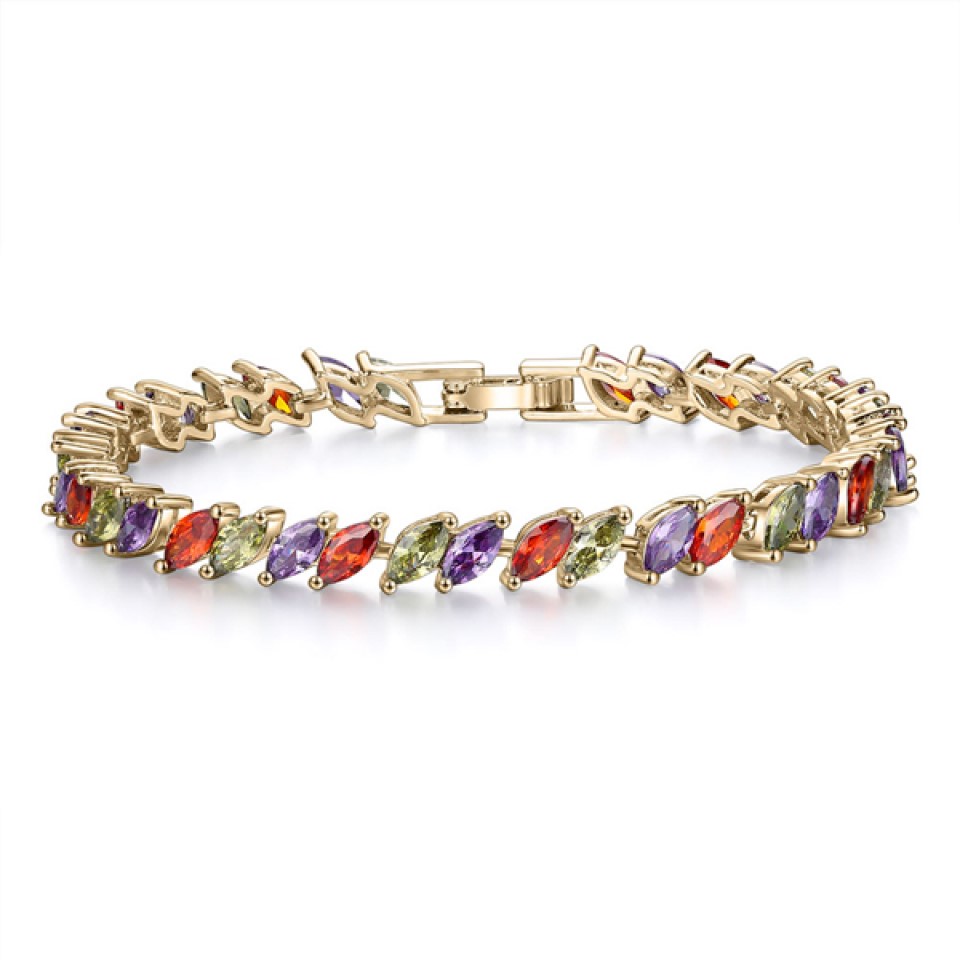 10pc_Multi-Colored Marquise Gold Tone Bracelet_UKSeller_GCJ034