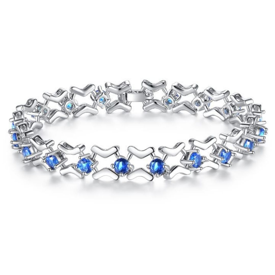 10pc_Rhodium Plated Blue Cubic Zirconia Link Bracelet_UK Seller_GCJ151