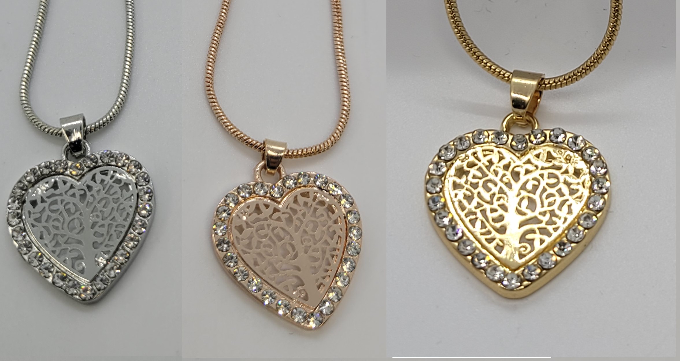 12pc_Family Tree Heart Crystal Necklace-Gold, Rose Gold or Silver_UK Seller_GCJ198Variable