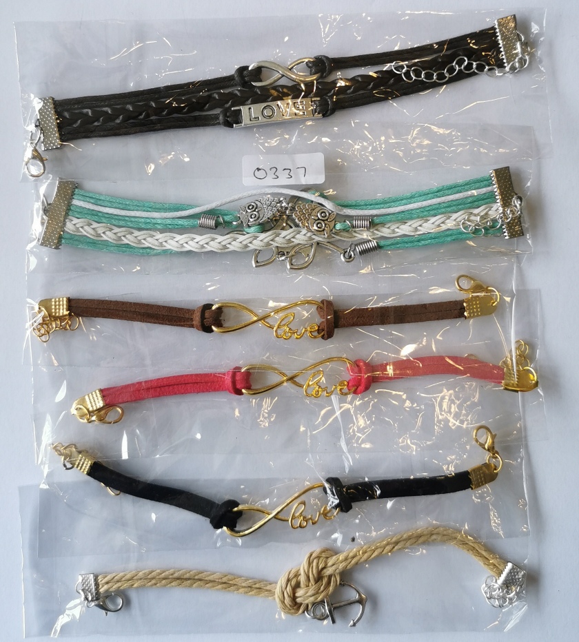 Wholesale Joblot Of 20 Mixed Leather Faux Suede & Rope Bracelets Love, Owls & Anchors