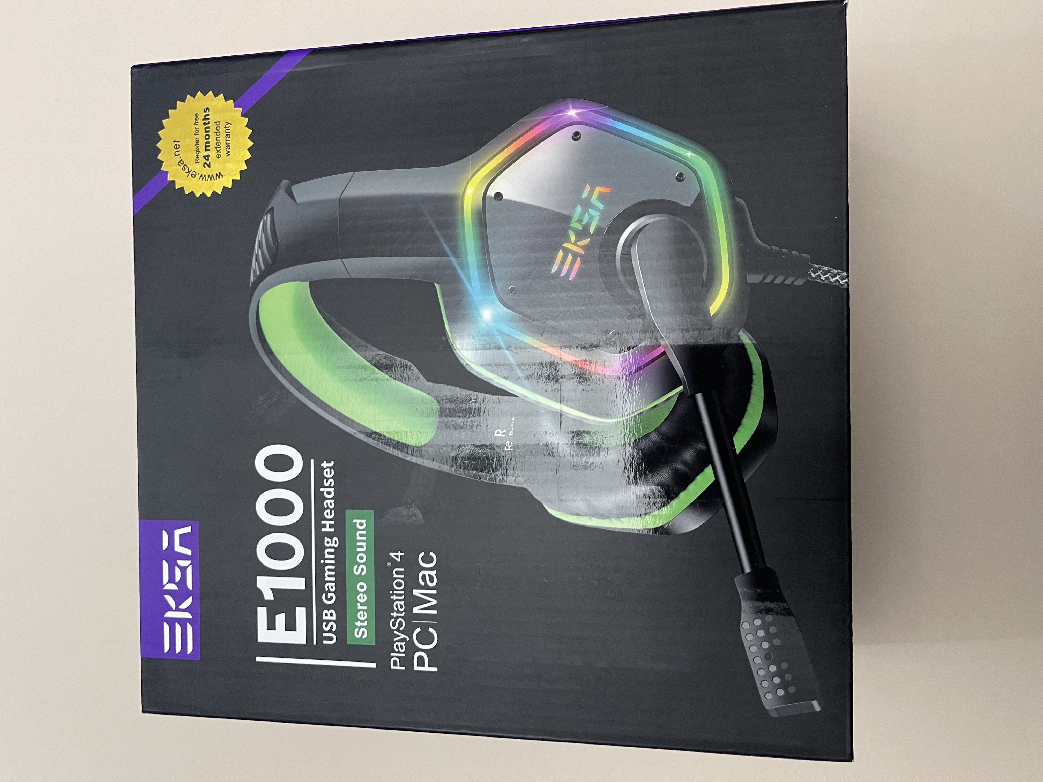 EKSA E1000 USB Gaming Headset for PC - Computer Headphones with Microphone/Mic Noise Cancelling, 7.1 Surround Sound Wired Headset & RGB Light