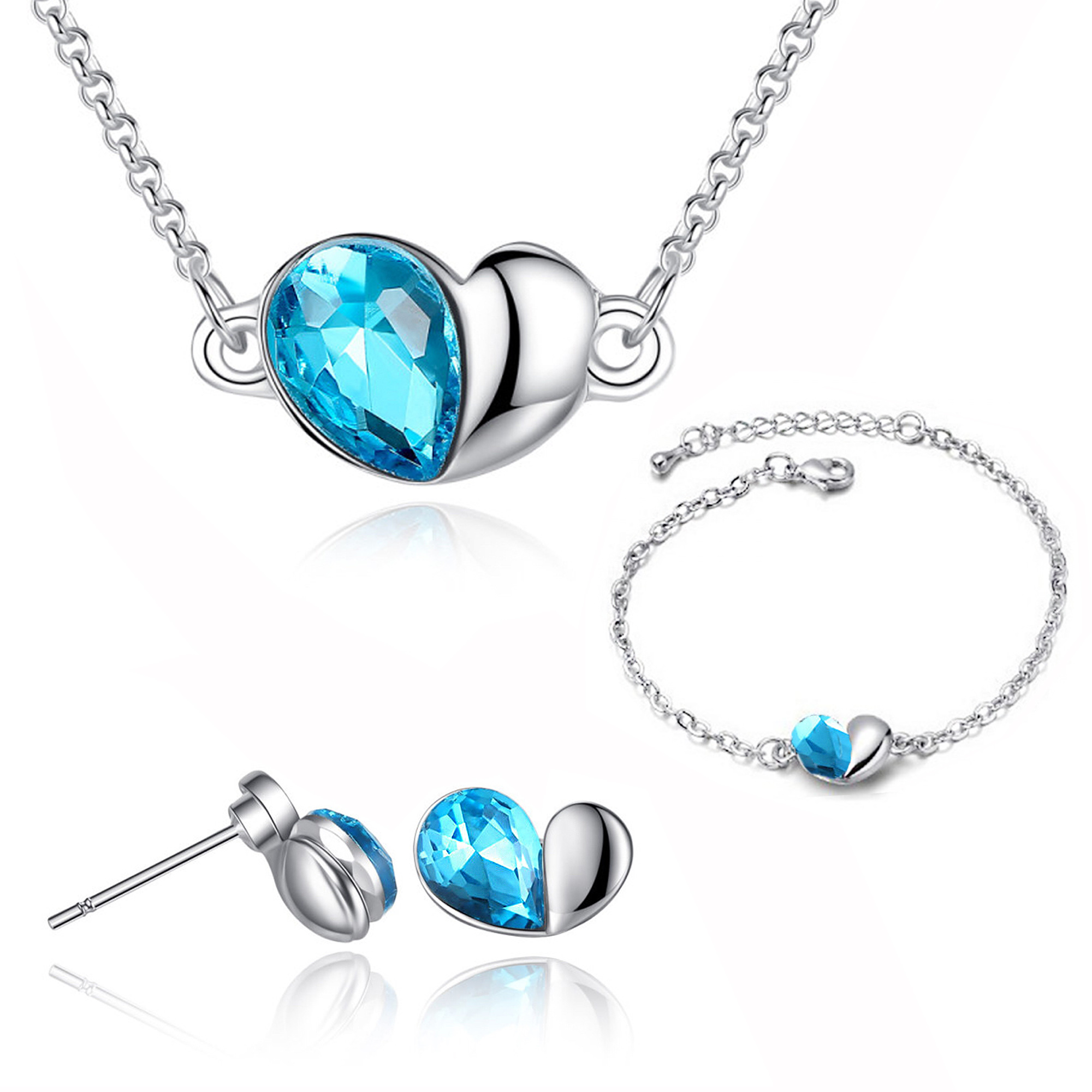30pc_Heart Inspired Necklace Earrings and Bracelet Set with Swarovski Elements Crystal_UK Seller_GSVSET059