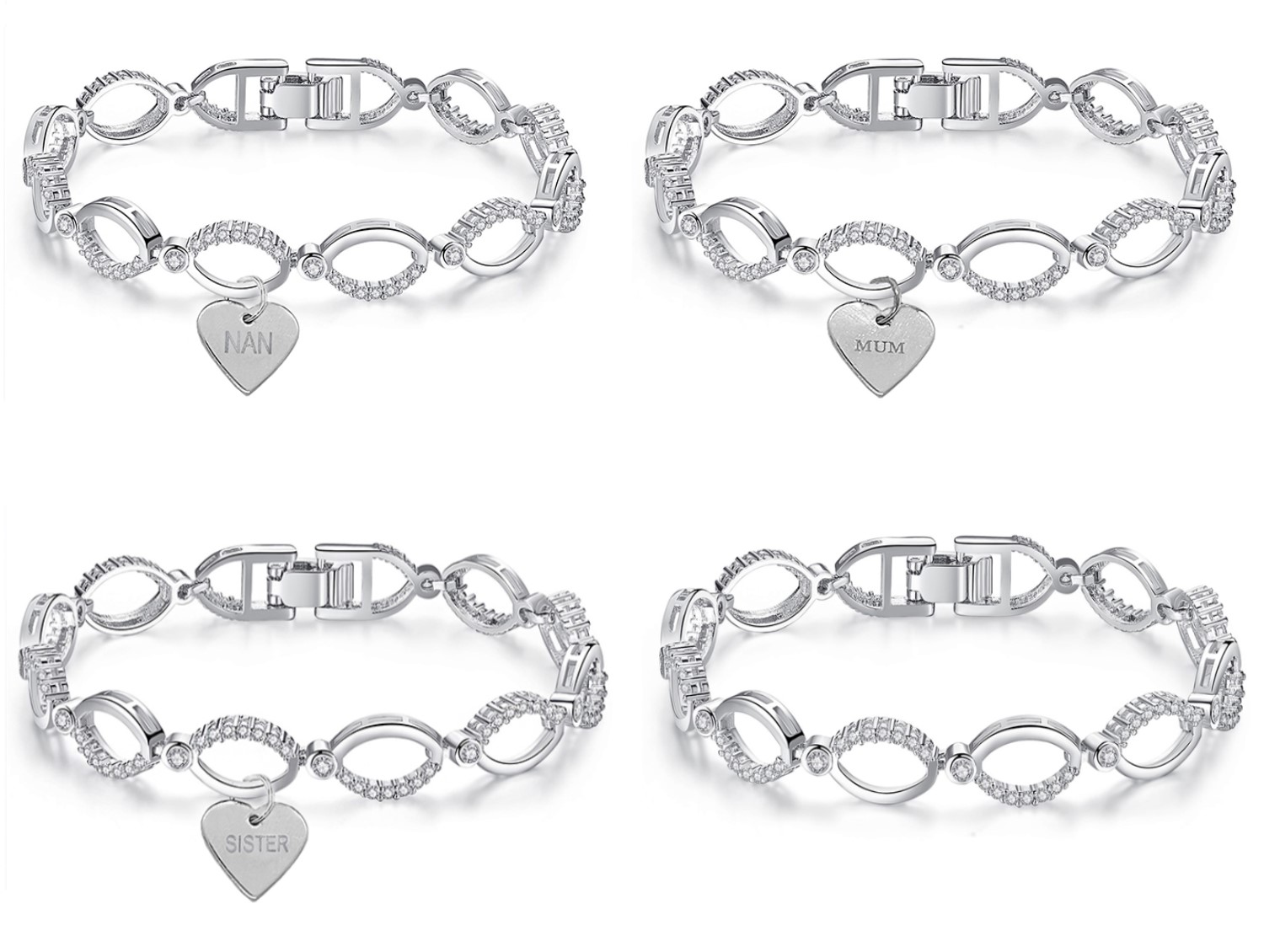 20pc_Silver Multi-linked Infinity Bracelet with Premium Crystal and  Heart Charm_UK Seller_GSVB061