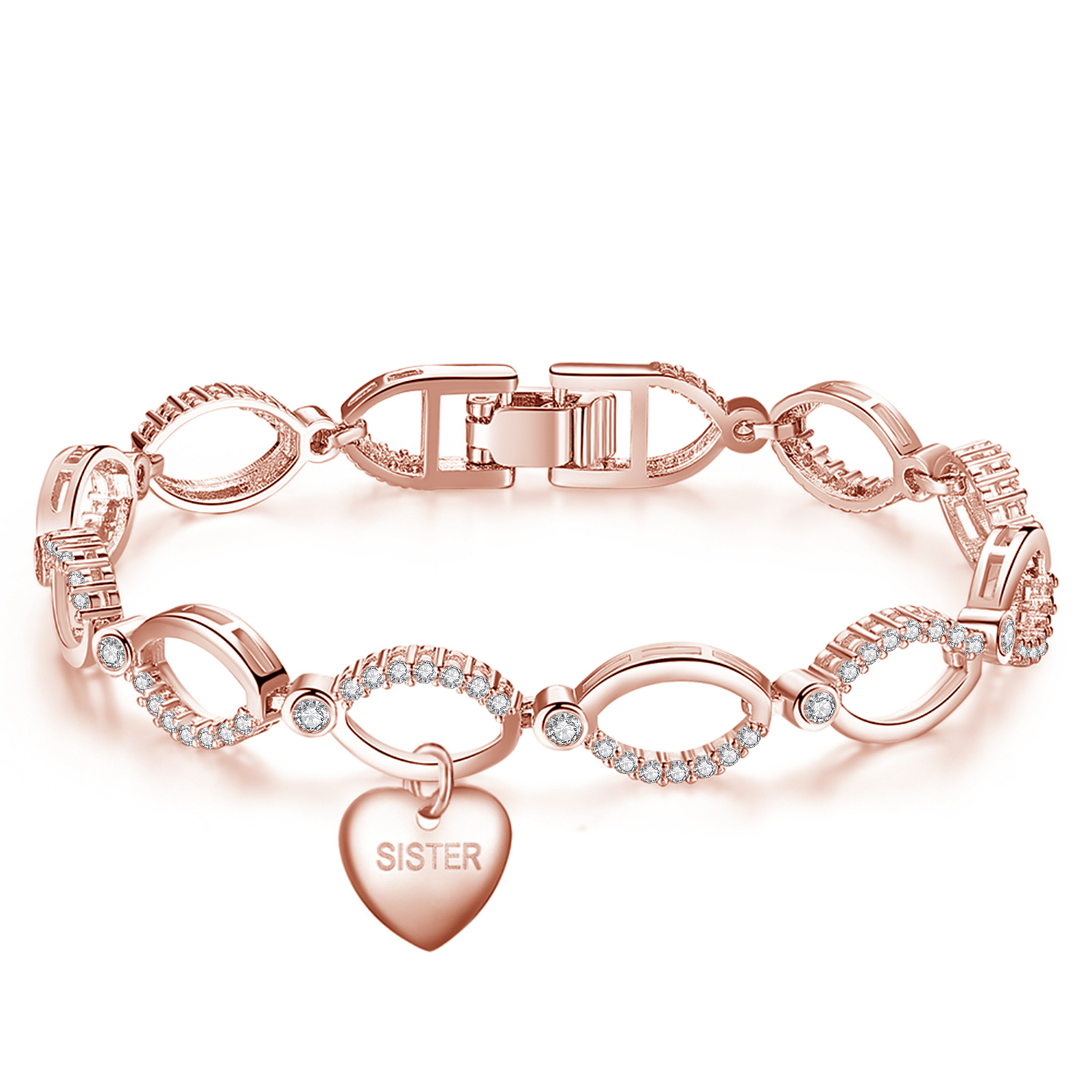 10pc_Rose Gold Multi-linked Infinity Bracelet with Premium Crystal and Sister Heart_UK seller_GSVB061-Rose gold Sister